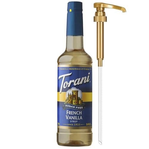 Torani Sugar Free Coffee Syrup, French Vanilla Flavored Syrup for Drinks, Zero Calorie, Pump Included, 25.4 Fl Oz