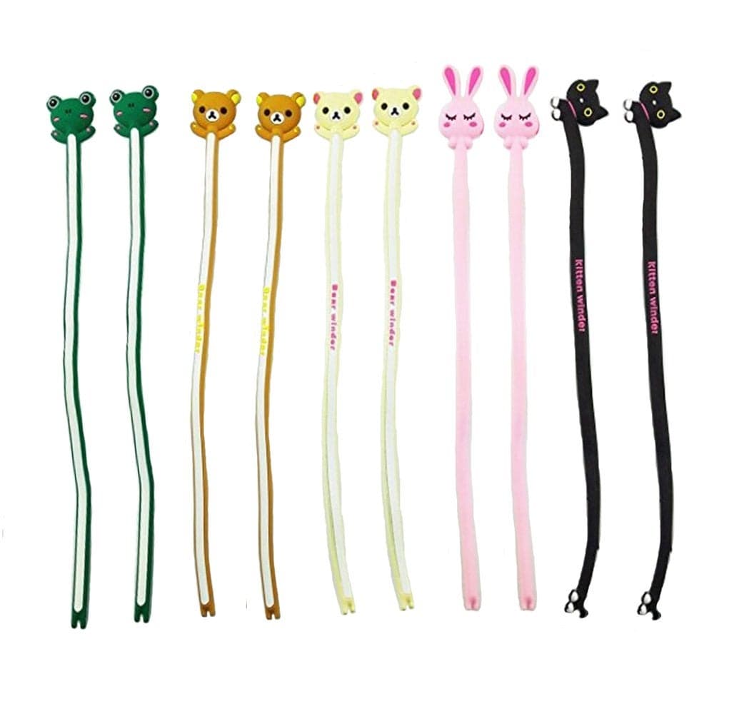 yueton Pack of 10 Cute Frog Pink Rabbit Cat Bears Cable Tie Cord Organizer Headset Headphone Earphone Wrap Winder/Fixer Holder/Cord Manager/Cable Winder