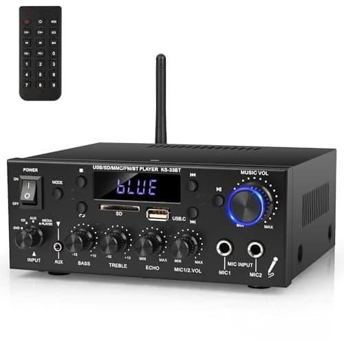 Romicta Stereo Audio Amplifier, 2 Channel 500W Bluetooth 5.0 Home Audio Stereo Receiver with FM, Echo, AUX, USB, SD, MIC Inputs, Power Amplifier for Passive Speakers and Active subwoofer