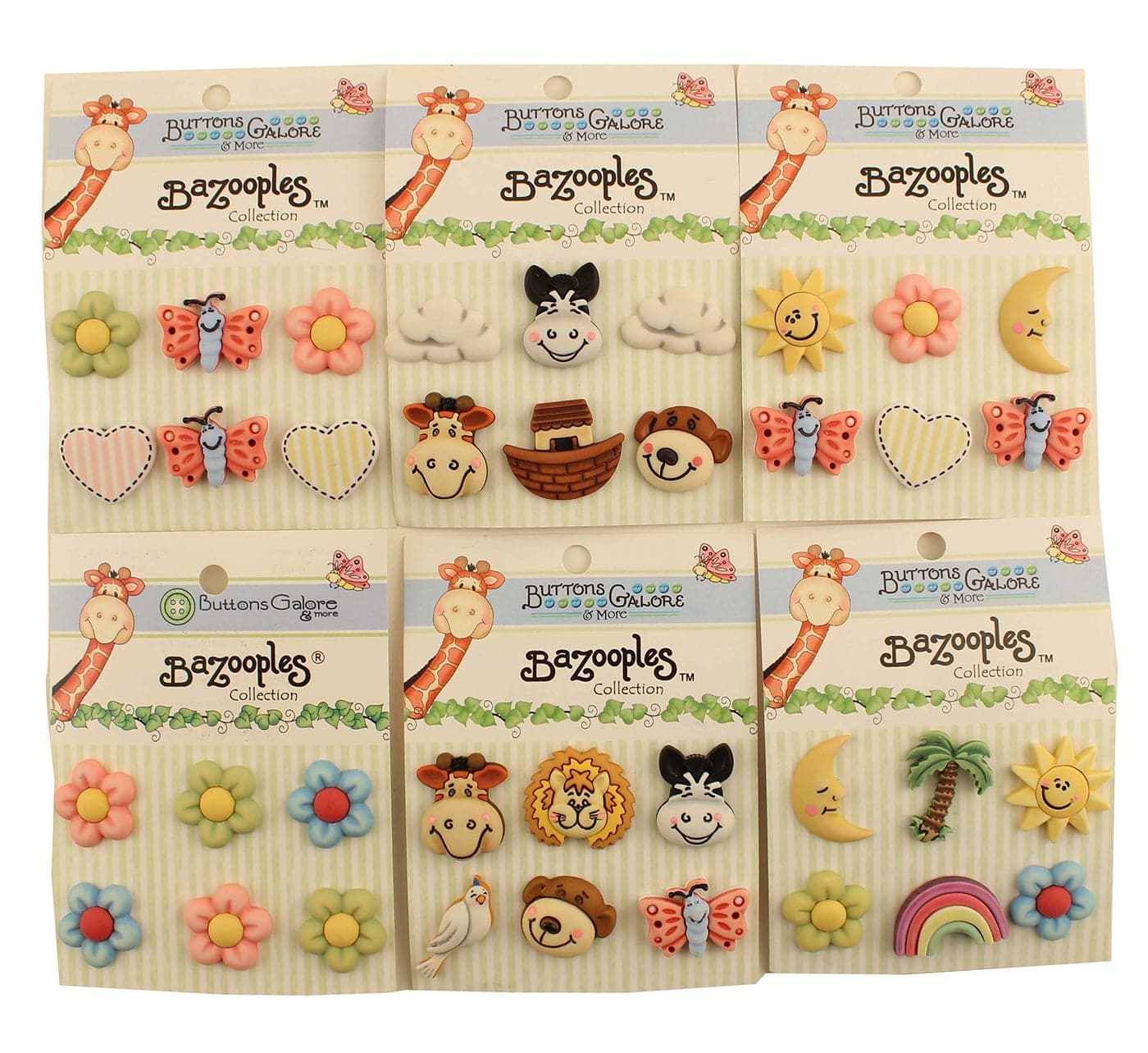 Buttons Galore BZGROUP Zoo Animals 3D Buttons Set of 6 Cards