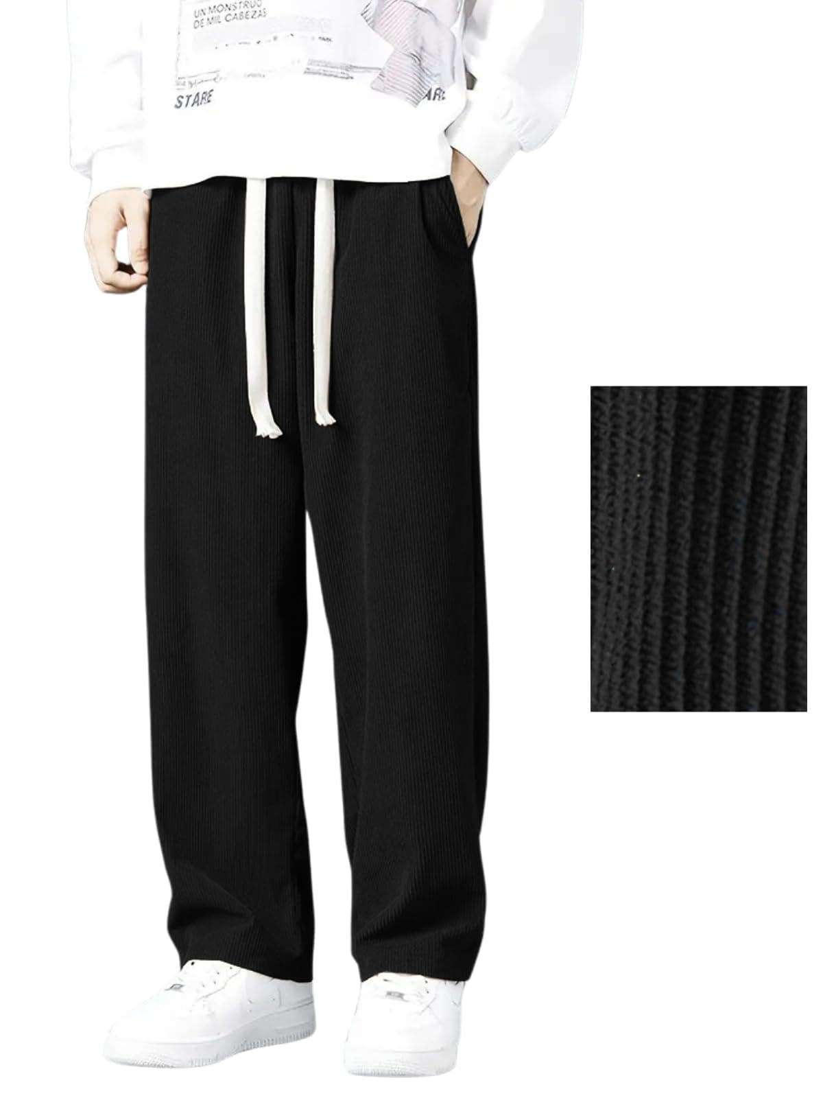 GRECIILOOKS Lycra Track Pants for Men – Stretchable Loose Fit Gym Joggers | Korean Style Workout | Loose Mid Rise Track Pant Black