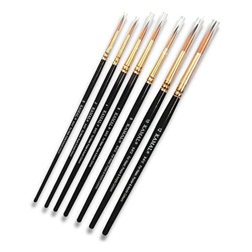 Kamal Round Golden Black Artist Quality Painting Brush Taklon/Synthetic Brush for Oil, Nail, Artist Acrylic Set of 7(Wooden Handle and Taklon Bristle)