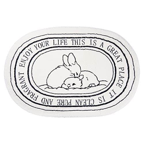 White Bathroom Rugs Soft Cute Bath Mat for Bath Floor 20x32inch, Machine Washable Non-Slip Bath Mats for Shower Toilet Tub, Kid’s Bathroom Decor Plush Carpet (Rabbit)