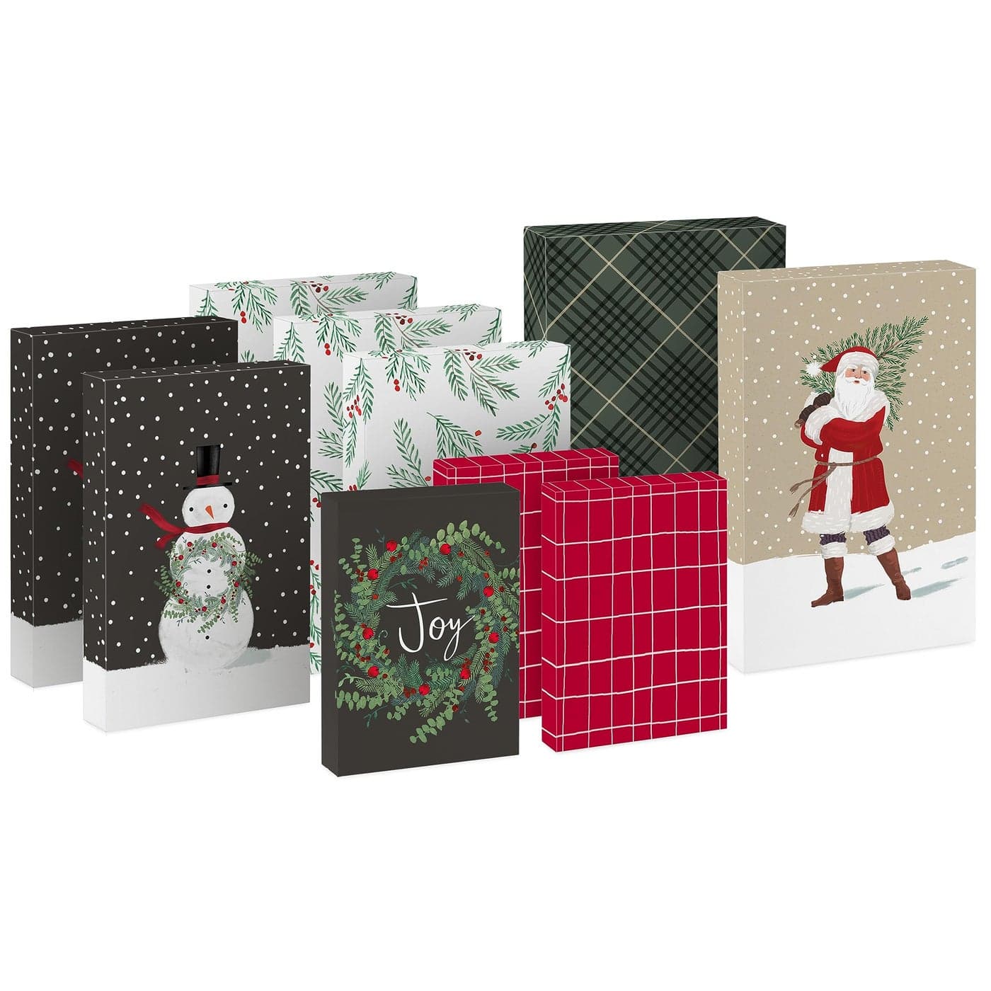 Hallmark Christmas Shirt Boxes for Presents 10 Clothes Boxes with Lids 3 Small 11 5 Medium 14 2 Large 16 Red Green and Black Plaid Snowmen Santa Winter Greenery