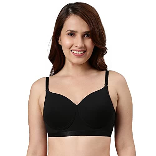 Enamor Padded Wirefree High Coverage Stretch Cotton Ultimate Coverage T-Shirt Bra for Womens-A165 (A165_Black_34C)