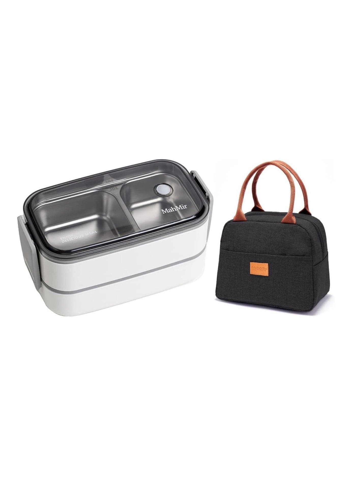 Stainless Steel Lunch Box - Insulated Bento Box Multifunctional-Containers Lunch Box with 2 Compartments & Tableware(304 stainless steel) lunch box with Lunch MahMir Lunch bag (White + Lunch Bag)
