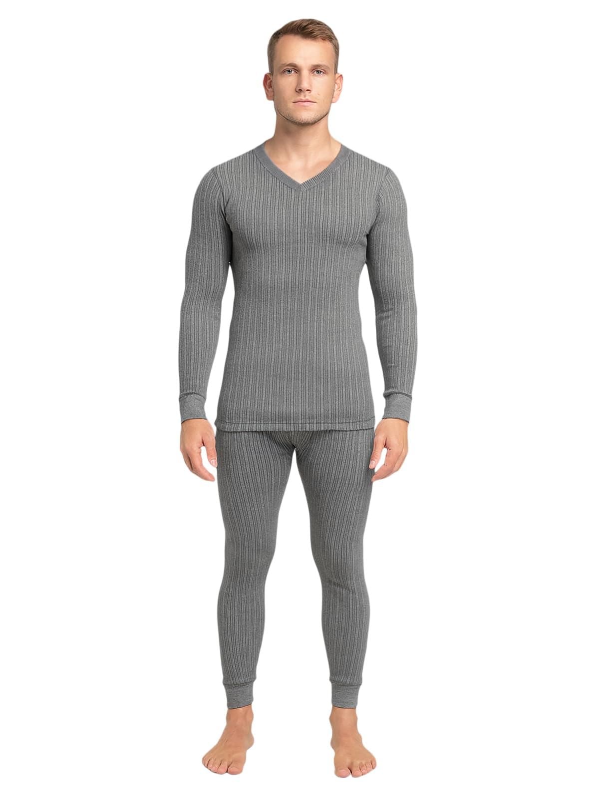 Lux Cozi HEATEK Men's Skin Friendly Winter Wear Thermal Set_HEATEK_333_FSV_TRO_CM_95_Set Charcoal Melange