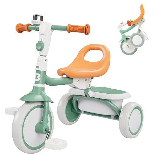 besrey Toddler Tricycle with Bell Kids Tricycle Age 18 Months to 5 Years Kids Trike Toddler Bike for 25 Year Olds Baby Trike Gifts Toys for Boys Girls Green