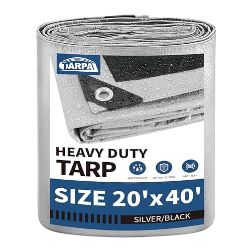 TARPAL 20x40 Feet Tarps Silver 10.5Mil Multipurpose Protective Cover Heavy Duty Tarp Waterproof,Snow or UV Protection,Durable Reinforced Edges