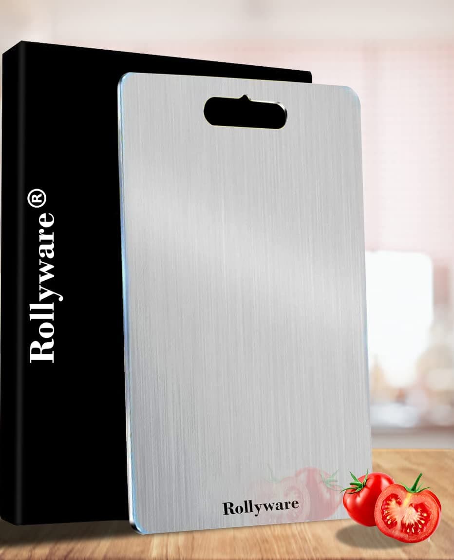 Rollyware EURO STYLE LARGE Chopping Board Stainless Steel Metal Cutting Kitchen,Heavy Duty Choping-Board Vegetable,Fruit Cutter, Meats vegitable Chopper Boards,Safe Durable with Warranty(Premium Steel - 304)(Dimension-L=36cm,W=26cm)