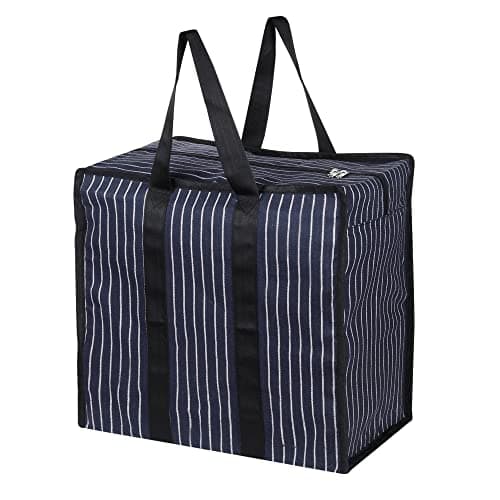 Double R Bags Extra Large Multipurpose Heavy Duty Canvas Storage Organizer Shopper Bag with Strong Handles, Zip Cover & 1 Compartment (43x26.6x45.7 cm, Navy, Pack of 10)