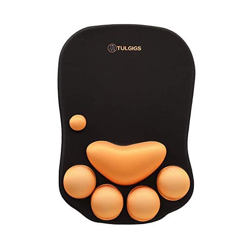 TULGIGS Cute Cat Paw Non Slip Mouse Pad with Wrist Support Soft Silicone Wrist Rests Ergonomic Comfort Computer Mouse Mat Desk Decor 11.55"*7.8"*0.99'' (Black)