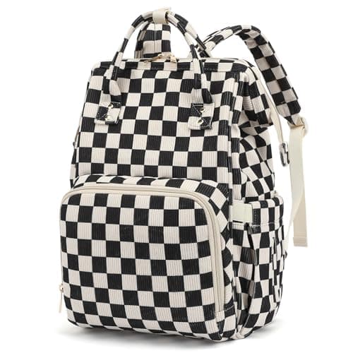 Dezcrab Baby Diaper Bag Backpack for Mom, Large Capacity Travel Nappy Bag for Boys & Girls with Stroller Straps (Corduroy Checkered Black)