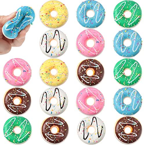 Herdear 20 Pack Donut Stress Balls 2 Inch Donut Party Supplies Stress Relief Donuts Foam for Kids Boys Girls Adults Party Decorations and Birthday FavorRound Shape