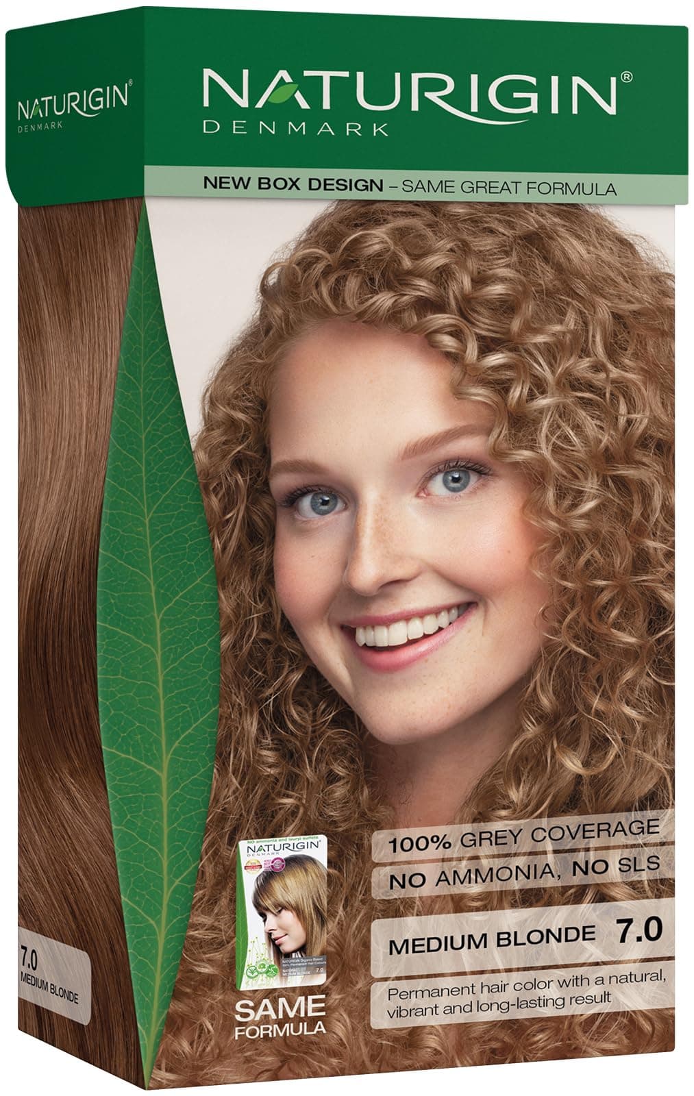 Naturigin Permanent Hair Dye, 7.0 Natural Medium Blonde, Ammonia and Paraben Free, up to 100% Gray Hair Coverage, Long Lasting, Vegan, Cruelty Free