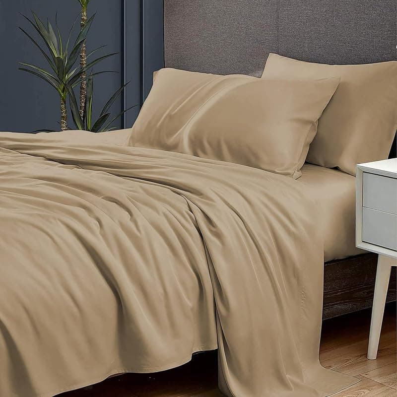 Rajasthan Crafts 110GSM Brushed Micro Fabric Super Soft Elegant Colors Shrinkage & Fade Resistant Single Printed Bedsheet with 1 Pillow Cover (60x90 Inches, Beige Colour), 400 TC