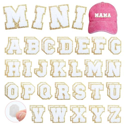 Small Chenille Letters Patches 1 inch 52PCS White Self Adhesive Fuzzy Letter Stickers for Clothing Bags Hats Backpacks DIY Crafts