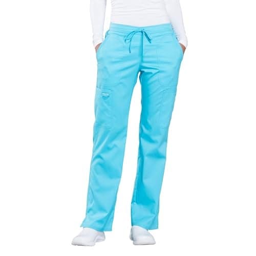 Cherokee Scrubs for Women Mid Rise Moderate Flare Drawstring Pant with 5 Pockets, Ultra Soft & Breathable Fabric - WW120P, XS Petite, Turquoise