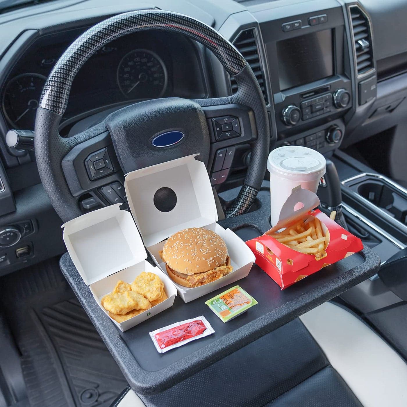 2 in 1 Automotive Car Steering Wheel Tray for Ford F150 F250 F350 Transit Ranger Bronco Explorer Fusion Mustang Truck Accessories 20042025for Laptop Tablet iPad Or Notebook Car Travel Table