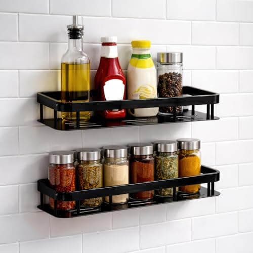MIORAH 2 Pack Bathroom Organiser Without Drill – Bathroom Shelves Rustproof Wall Organizer Rack for Toiletries & Shower Storage Black