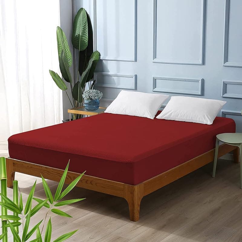Rajasthan Crafts Cotton Terry Ultra Soft Waterproof Mattress Protector| Fits Upto 10 inch Bed | Breathable - Hypoallergenic Mattresses Cover (72x36 inch | 6x3 feet, Maroon)