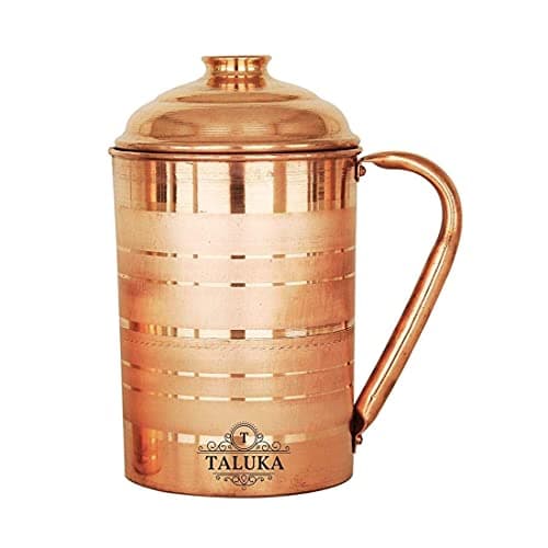 Taluka Pure Copper Jug Pitcher Capacity 1500 ML for Storage Water & Serving Ware Good Health Benefits Indian Yoga, Ayurveda, 1500 ML Jug