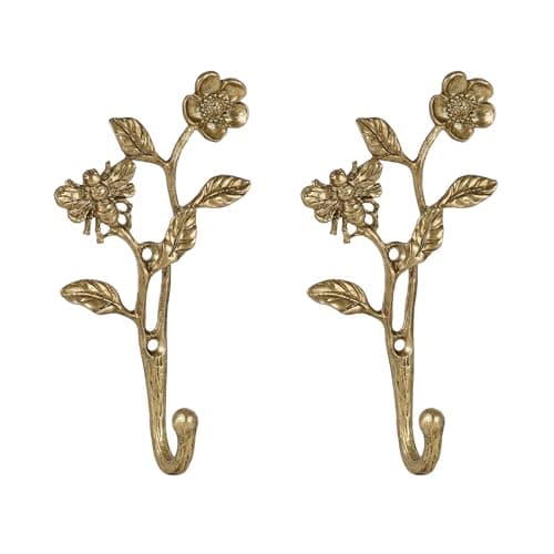 SOFFEE DESIGN 2pcs Metal Dark Gold Coat Hooks with 3D Bee Flowers Shape for Entryway Bathroom Bedroom Farmhouse Decoration