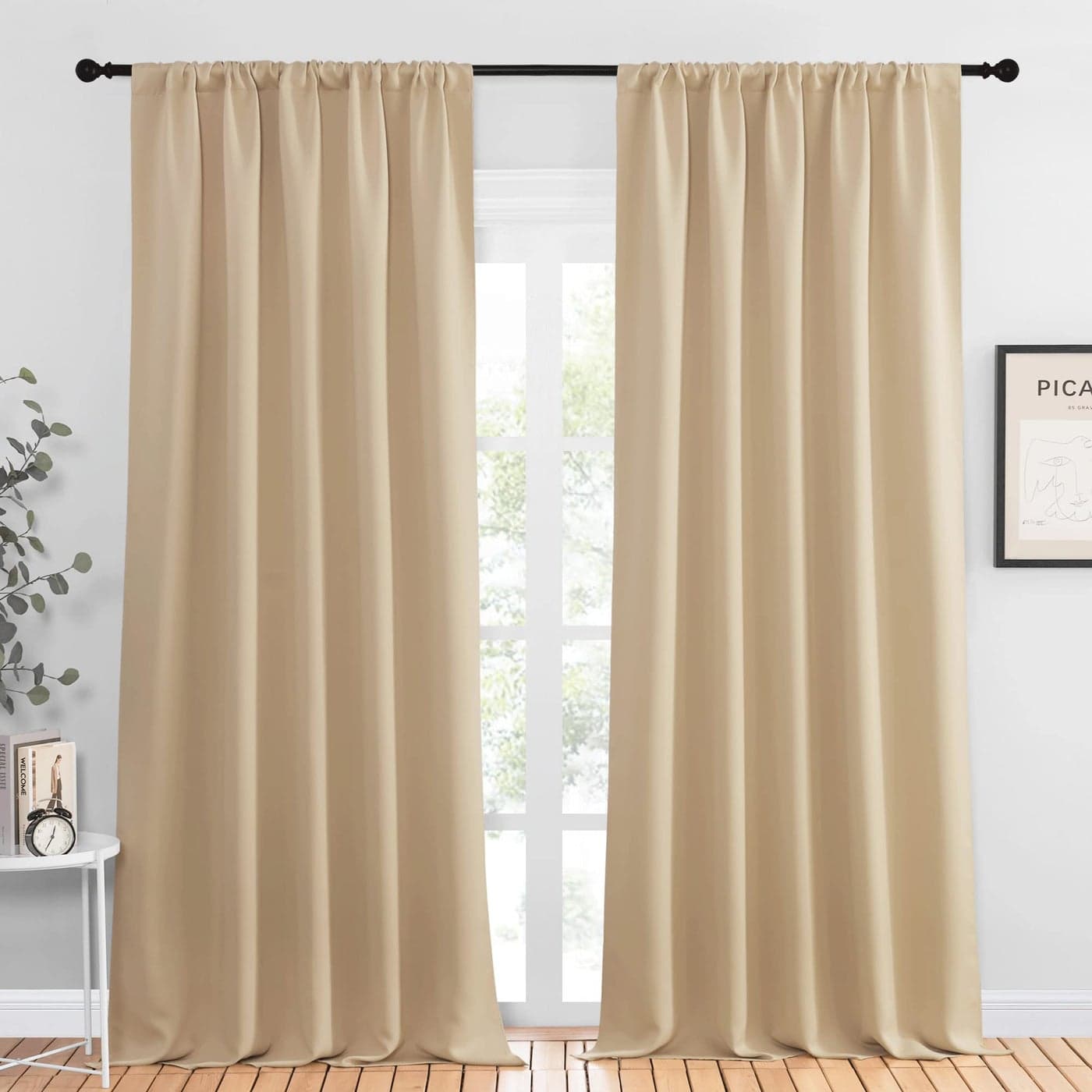 NICETOWN Room Darkening Curtains for Bedroom Home Decoration Privacy Protection Thermal Insulated Solid DrapesDraperies for Sliding Glass Door Biscotti Beige Set of 2 52 x 95 inches