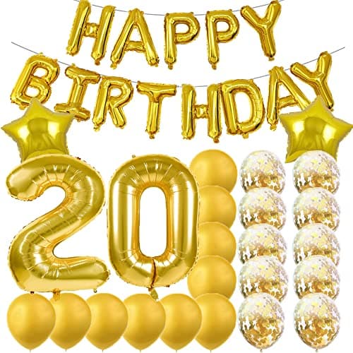 ZSNWGZ Sweet 20th Birthday Decorations Party Supplies,Gold Number 20 Balloons,20th Foil Mylar Balloons Latex Balloon Decoration,Great 20th Birthday for Girls,Women,Men,Photo Props
