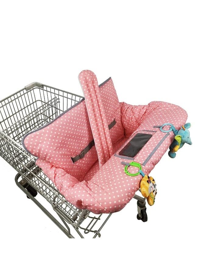 ICOPUCA Shopping Cart Cover, 2 in 1 cart Cover for Babies N high Chair Cover, Padded Grocery cart Cover for Baby Girl boy, with 1” Thick/Removable/Reversible Cushion, Pink dots;
