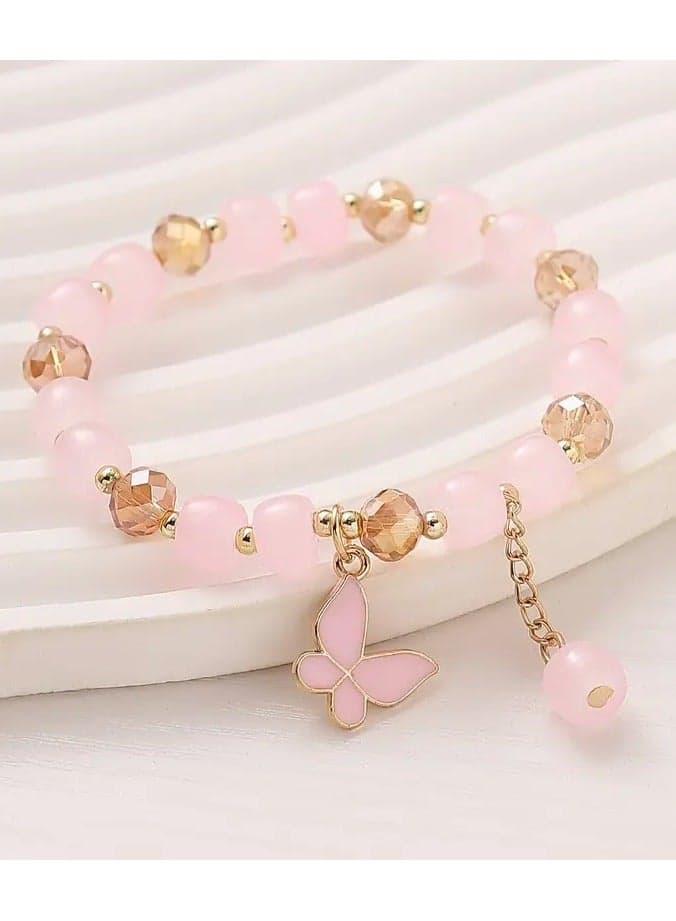 1pc Y2K-Inspired Cute Acrylic erfly Charm Stretch Bracelet for Women - Elastic Glass Beaded Bracelet with Pastel Purple Pink Accents, Delicate Animal Theme Jewelry, erfly Jewelry