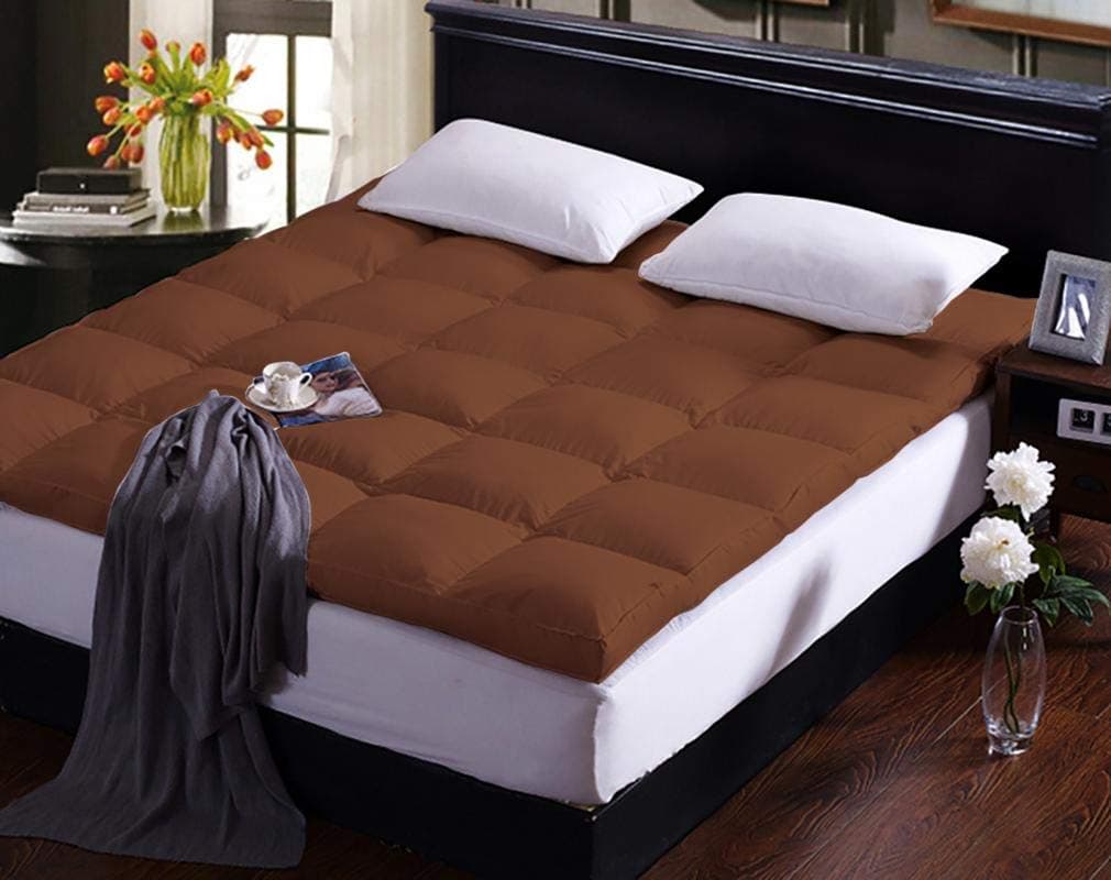 RRC Cotton Super Soft 700 GSM Hollow Fiber Filled Mattress Padding/Topper for Comfortable Sleep, 4 Corner Elastic Band King Size 72X78(Inches) 6X6.5(Feet) Mattress Topper, Brown