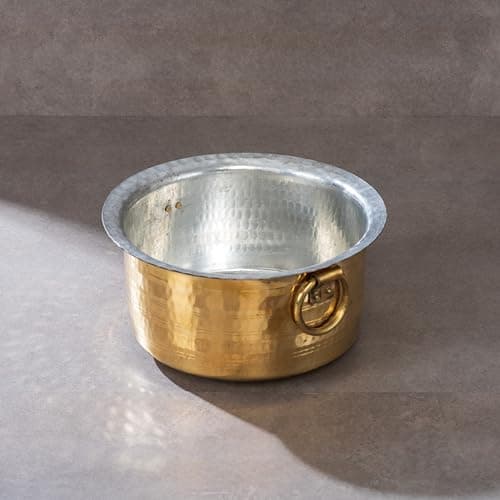 P-TAL Brass Stock Pot with Lid Naturally Nonstick and Toxin Free Pasta Pot Multipurpose Cooking Pot, PFOA and PTFE Free (5.5 Quart)