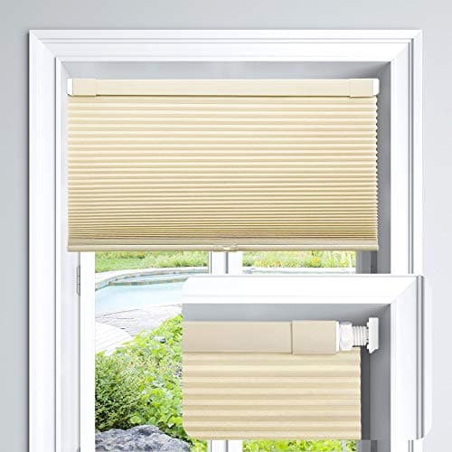 LazBlinds Cordless Cellular Shades No Tools No Drill Light Filtering Honeycomb Shades Pleated Blinds for Windows 29 W x 64 H Alabaster