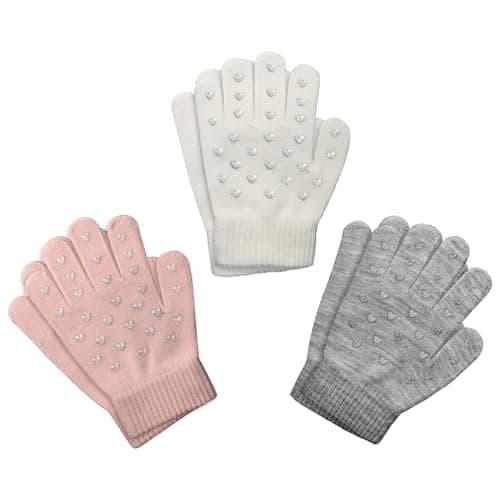 Evridwear Boys Girls Magic Stretch Gripper Gloves 3 Pair Pack Assortment, Kids One Size Winter Warm Gloves Children (3 Pairs Heart Printing, 8-14Years)