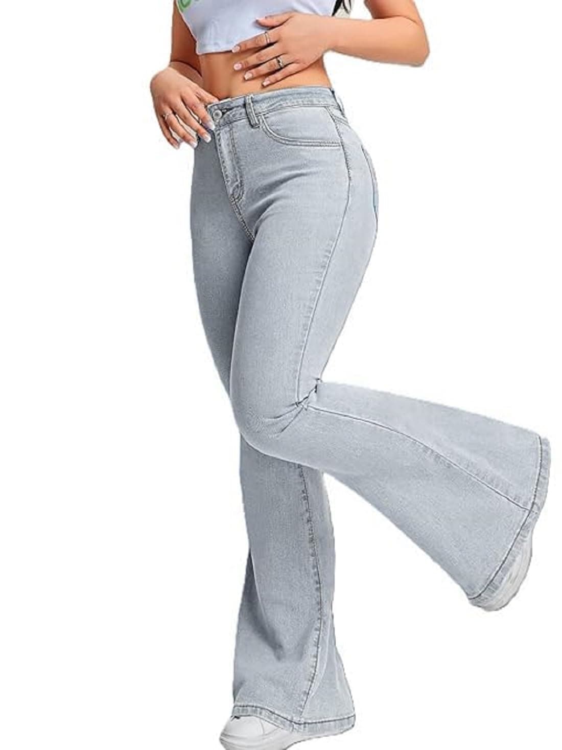 ADBUCKS Women's Wide Leg Fit High Rise Jeans II Bootcut Jeans II (in, Numeric, 32, Grey)