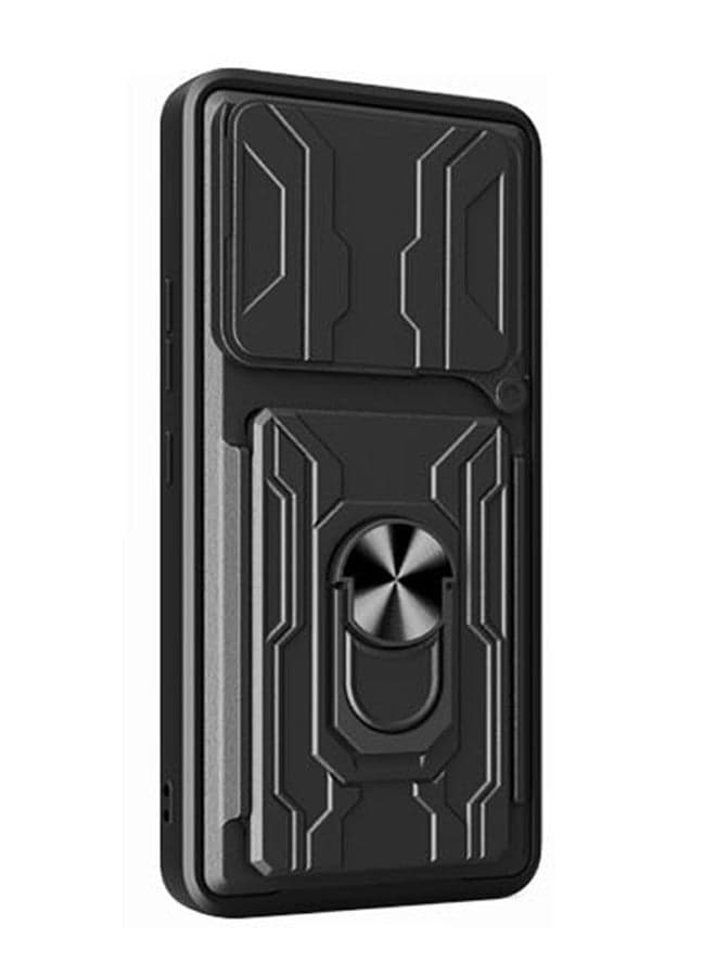 for Nothing Phone 2A 5G Case, Card Holder Slide Camera Lens Cover, Magnetic Ring Holder Kickstand Protective Phone Case for Nothing Phone 2A 5G, Black