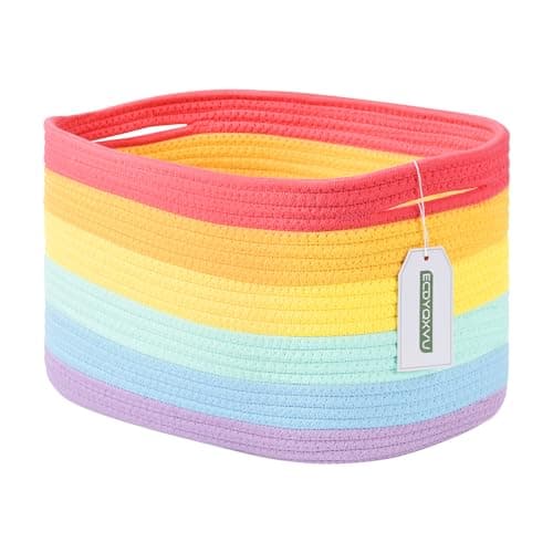 ECDYQXVU Cotton Rope Storage Basket 15x10x9 Inches Woven Basket for Shelves Clothes Towels Books and Laundry Rainbow 1 Pack