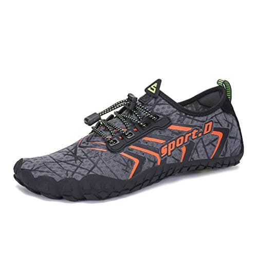 UBFEN Water Shoes Aqua Swim Shoes Mens Womens Beach Sports Quick Dry Barefoot for Boating Fishing Diving Surfing Grey Orange Color Size US 8.5 Women 7 Men