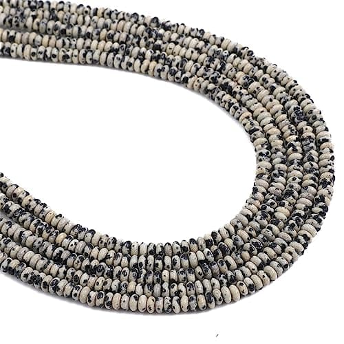 BEADIA Natural Dalmatian Stone Spacer Beads Caps Rondelle Disk Loose Beads for Beading Jewelry Making 4mmx2mm 38cm