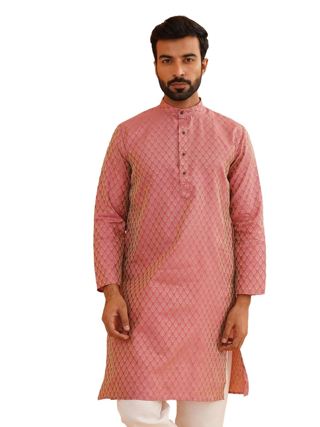 SOJANYA (Since 1958 Men's Jacquard Silk Pink Self Design ONLY Kurta Size: 38