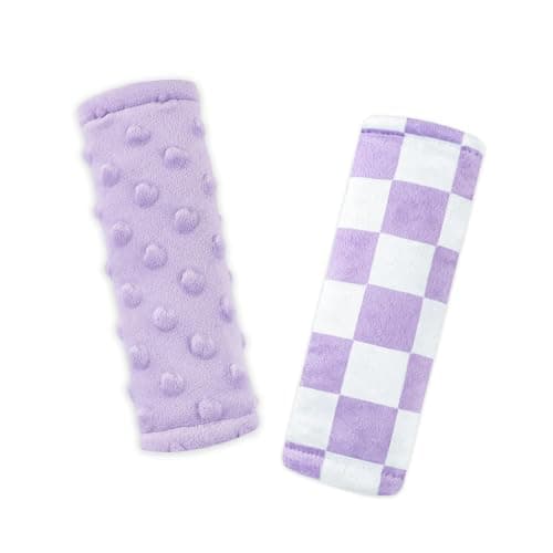 DILIMI Baby Car Seat Belt Covers 2Pcs Carseat Shoulder Strap Pads Soft Minky Car Seat Neck Covers Newborn Car Seat Strap Protectors Stroller Strap Covers for Baby Kids Purple Checkered