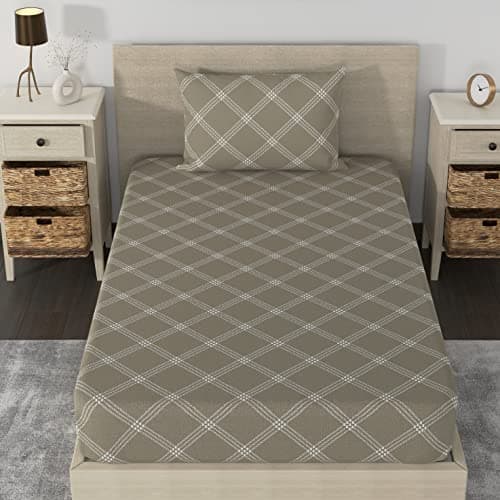 Huesland by Ahmedabad Cotton 210 TC Premium Bedsheet for Single Bed Cotton with 1 Pillow Cover- Brandon Beige