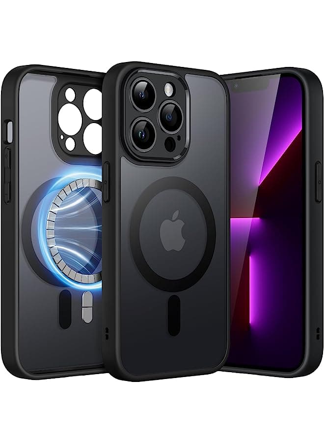 Magnetic Case For Iphone 13 Pro 6.1-Inch, Compatible With Magsafe, Translucent Matte Back Camera Lens Full Protection Slim Shockproof Phone Cover (Black)