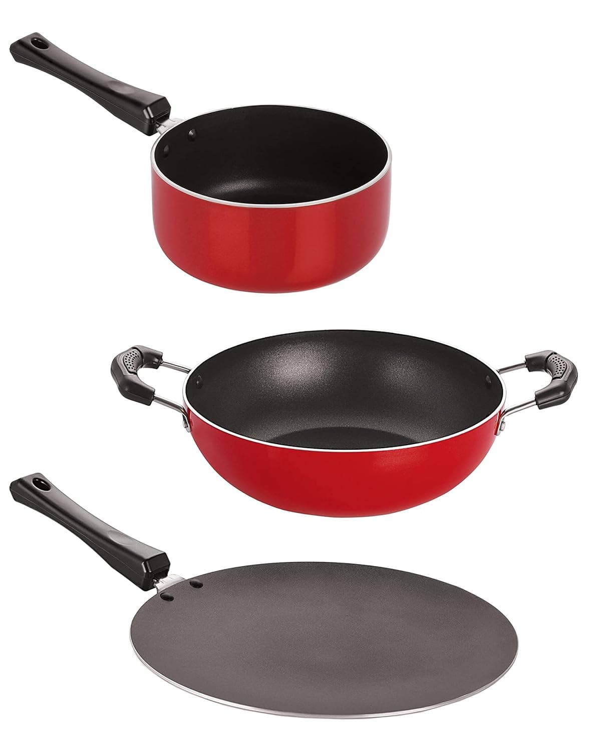NIRLON Nonstick 3 Layer Non-Stick Combo cookware Set Roti Tawa, Kadai & Sauce Pan