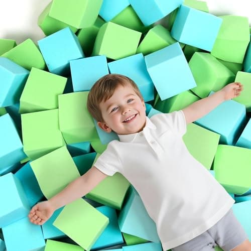 WINTECY 24PCS Foam Cubes 5x5x5 Foam Pit Blocks Set Soft Stacking Blocks for Indoor GamesTrampolines Gymnastics Parkour Action Sport Green and Light Blue