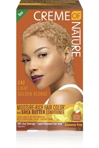 Moisture Rich Liquid Hair Color by Creme of Nature C42 Light Golden Blonde with Shea Butter Conditioner 1 Application
