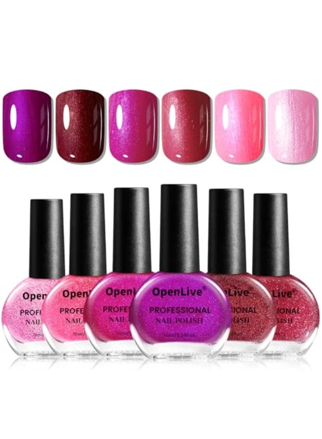 OpenLive 10ml 6 Colors Red Glitter Nail Polish Set Glitter Rose Red Pink Deep Purple Series Nail Polish Gifts for Women