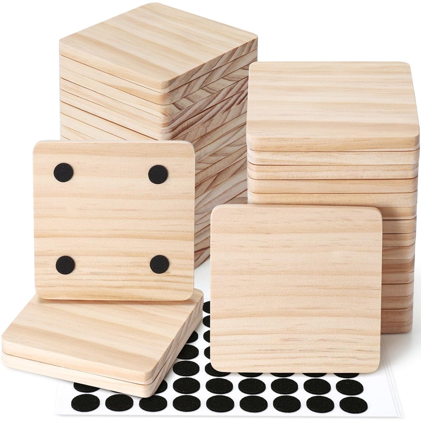 36 Pieces Unfinished Wood Coasters GOH DODD 4 Inch Wooden Blanks with NonSlip Pads for Laser Engraving Wood Burning Staining Painting Decoupage Housewarming Gifts Wedding Crafts Education Square
