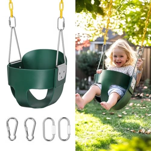 little dove High Back Full BucketToddler Swing with Coated Chains Triangle Dip Pinch Protection for SafetyBaby Swing Outdoor with Locking BucklesToddler Bucket Swing for BackyardPlaygroundGreen
